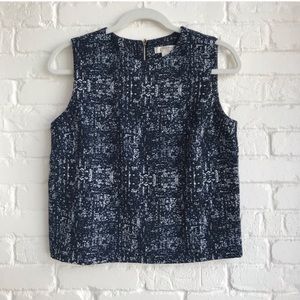 Navy/White Print Blouse